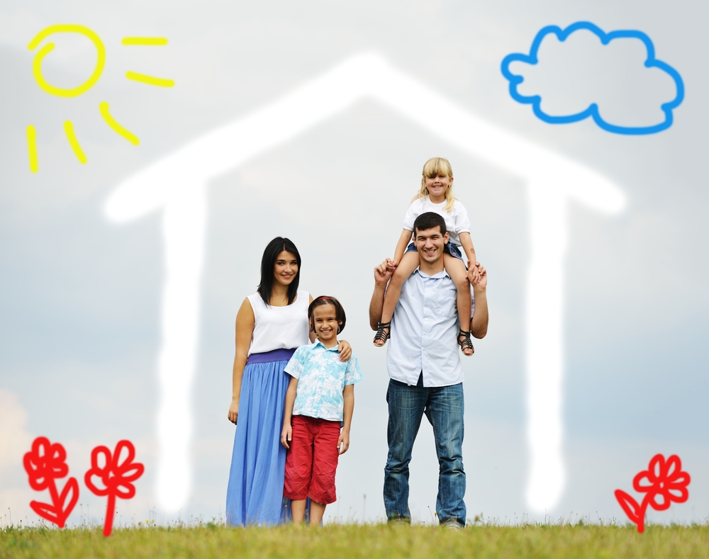 Young family with new home illustrated